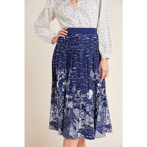 Anthropologie Haven Pleated Knit Midi Blue Skirt
